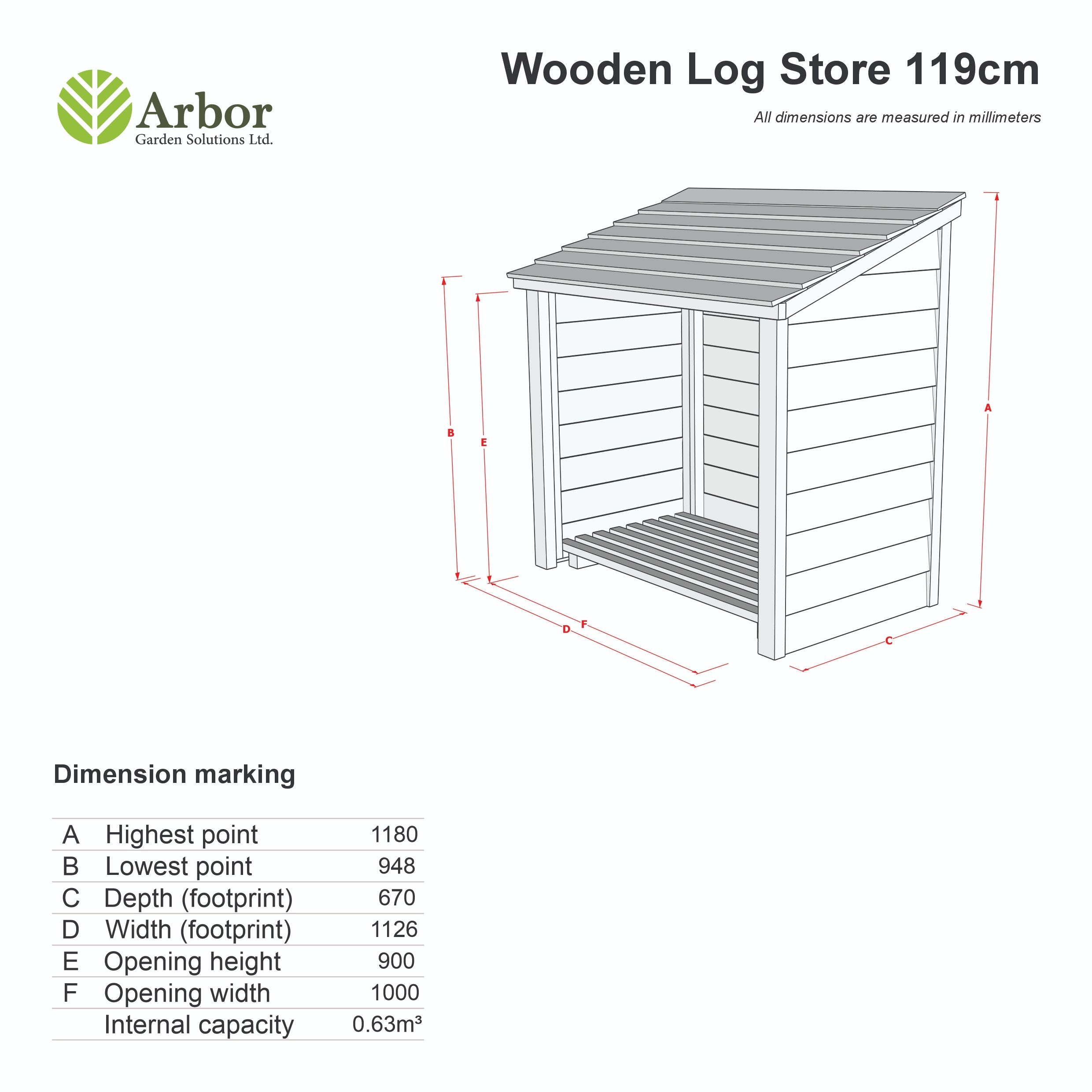 Wooden Log Store (W-119cm, H-118cm, D-71cm) - Brown Finish
