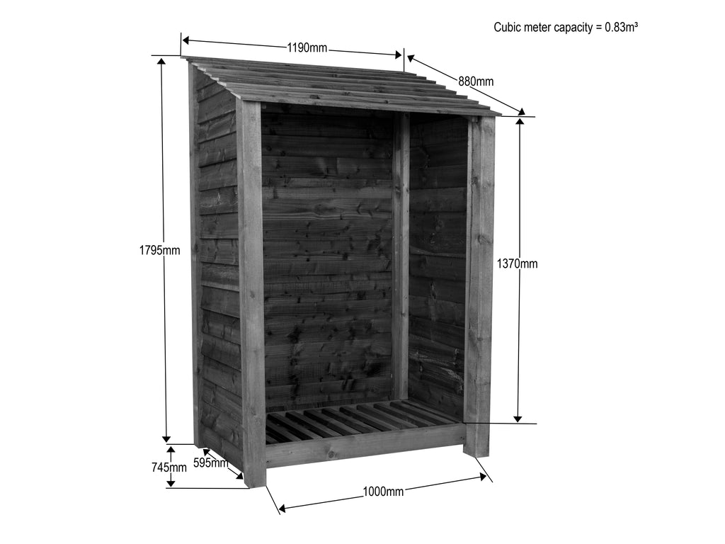 Wooden Log Store W-119cm, H-126cm Or 180cm, D-88cm