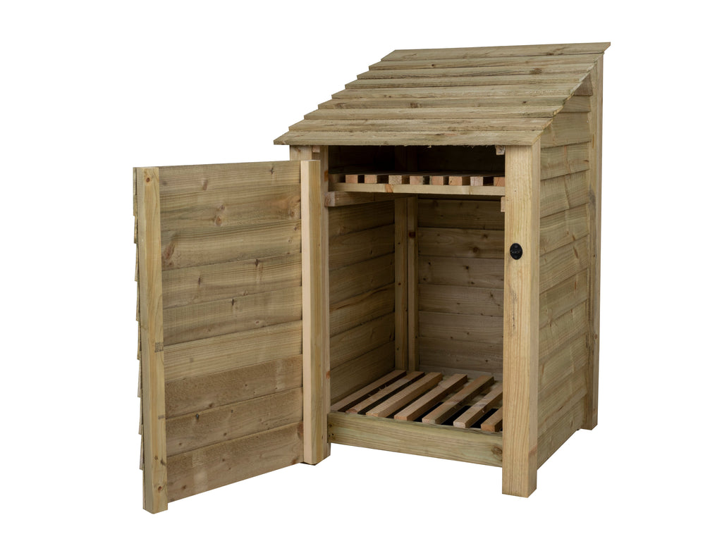 Wooden Log Store with Door and Shelf W-79cm, H-126cm or 180cm, D-88cm