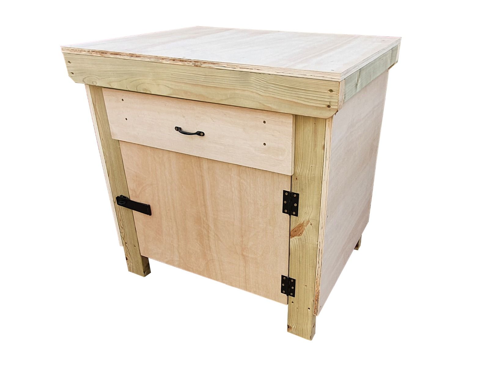 Wooden MDF top storage workbench with lockable cupboard and drawers (V.4)