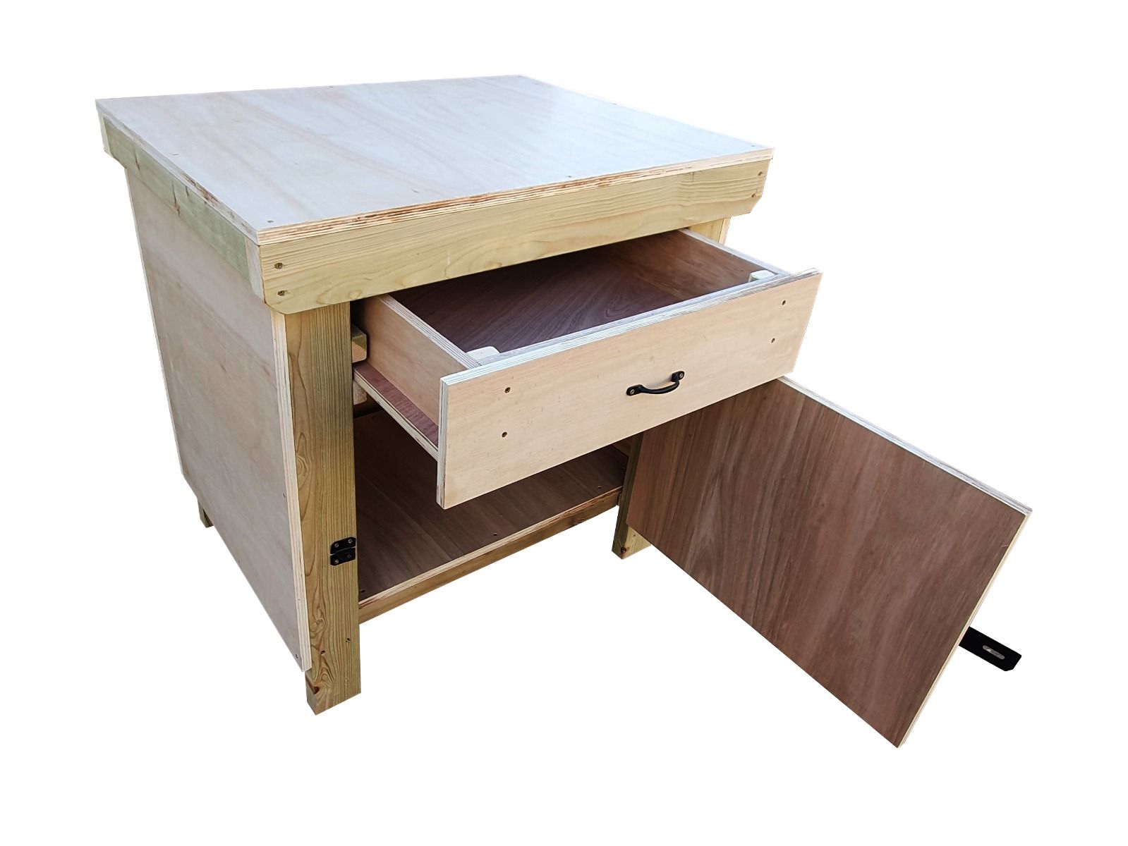 Wooden MDF top storage workbench with lockable cupboard and drawers (V.4)