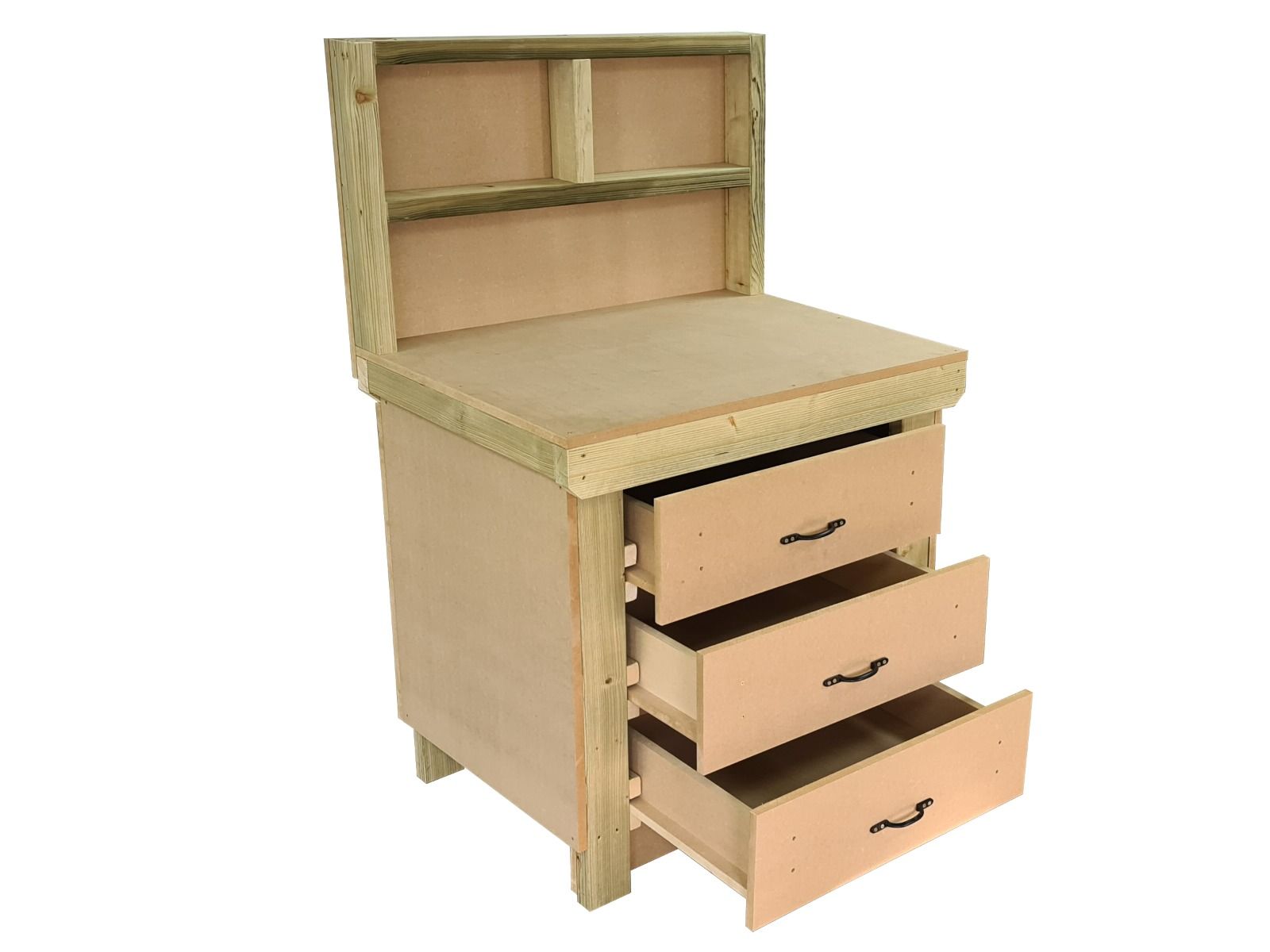 Wooden Mdf Top Workbench, Tool Cabinet (V.2) With Drawers With Back