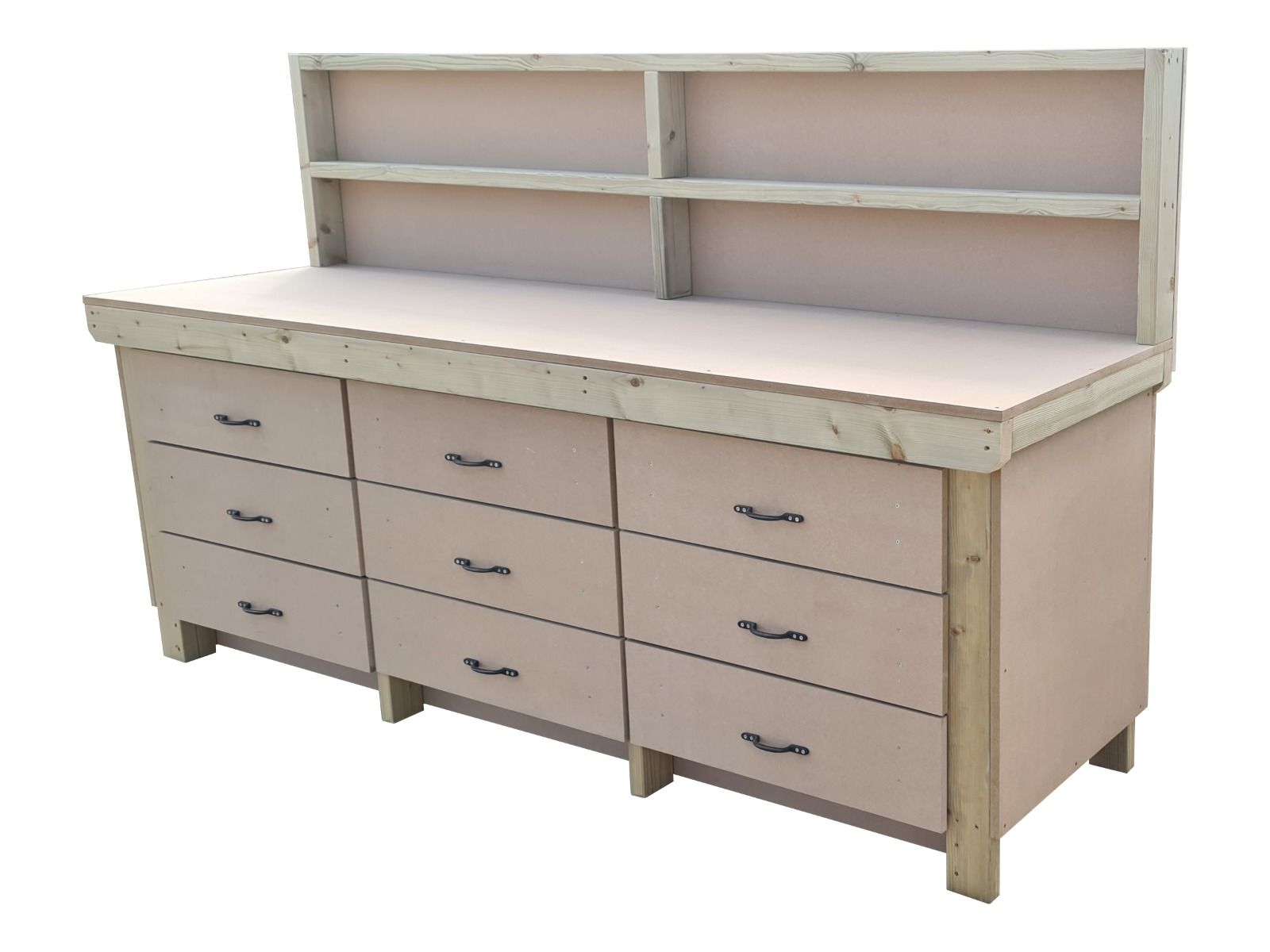 Wooden Mdf Top Workbench, Tool Cabinet (V.2) With Drawers With Back