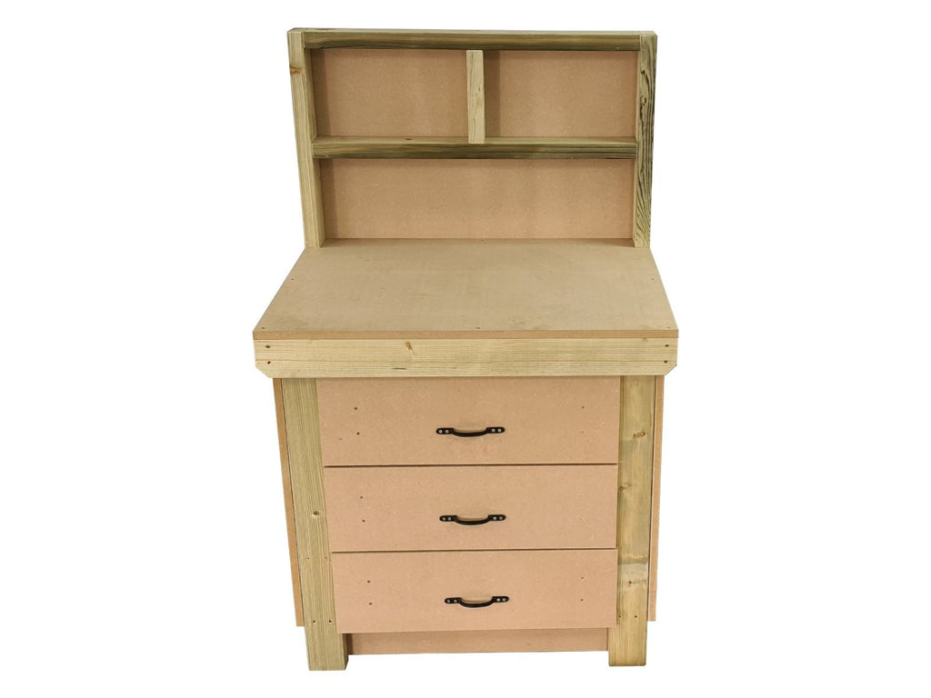 Wooden Mdf Top Workbench, Tool Cabinet (V.2) With Drawers With Back