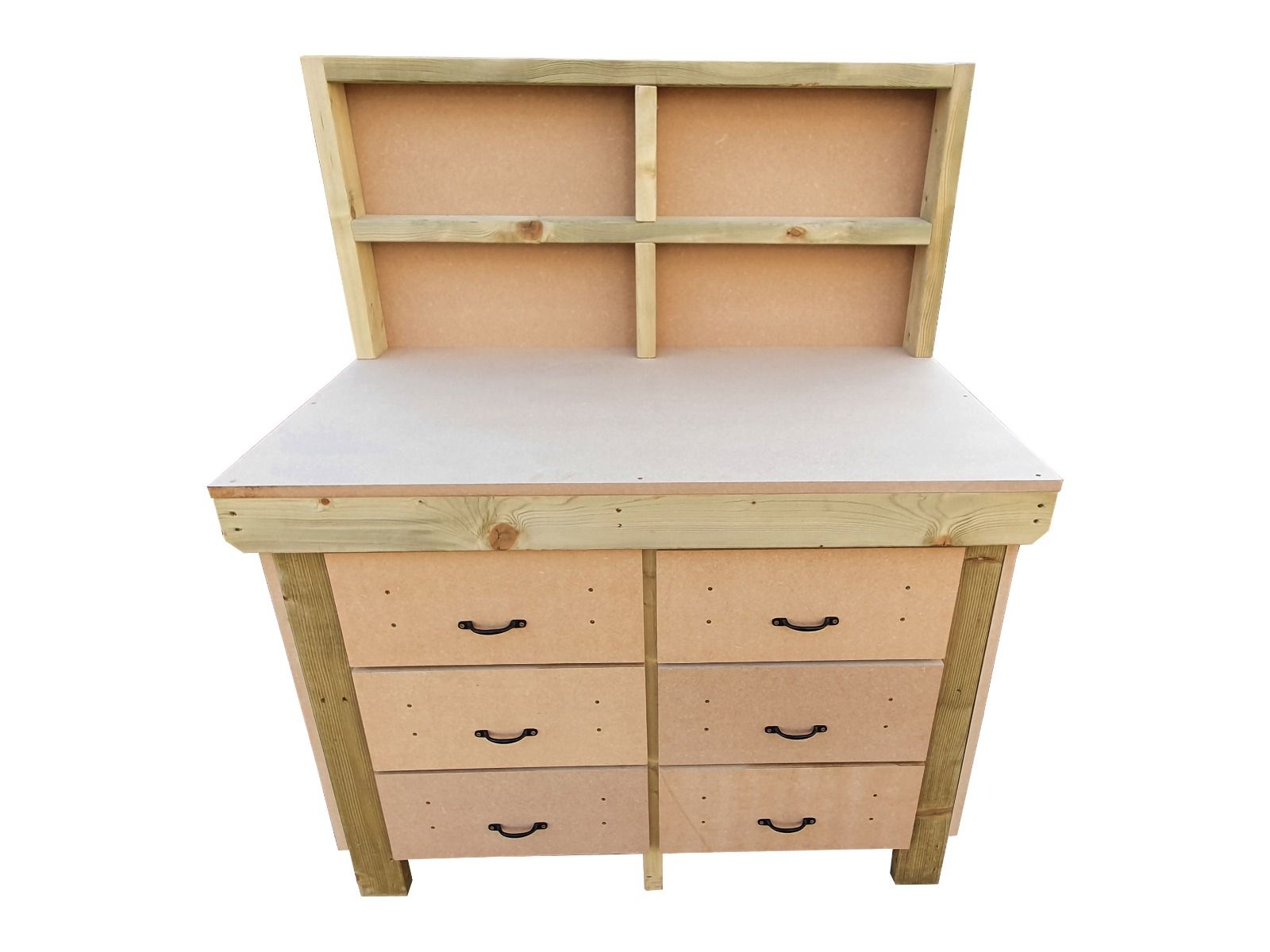 Wooden Mdf Top Workbench, Tool Cabinet (V.2) With Drawers With Back