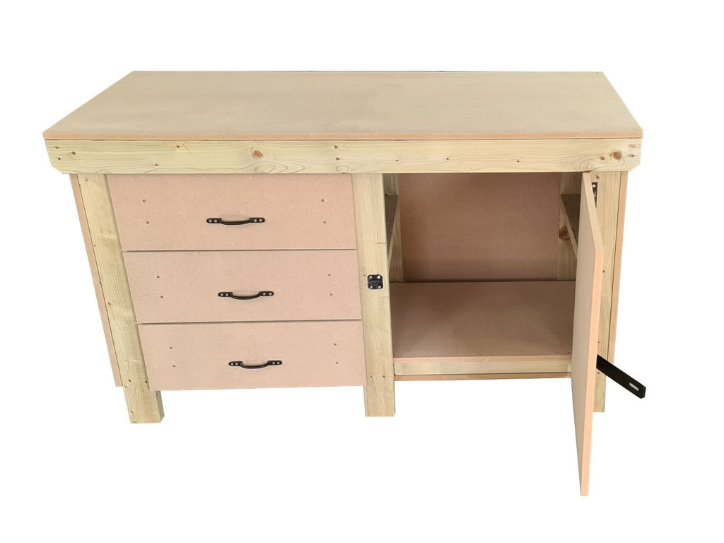 Wooden MDF top workbench, tool cabinet with lockable cupboard (V.3)
