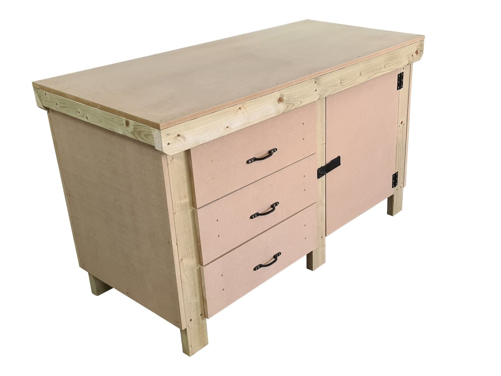 Wooden MDF top workbench, tool cabinet with lockable cupboard (V.3)