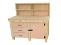 Wooden MDF top workbench, tool cabinet with lockable cupboard (V.3) with back and double shelf