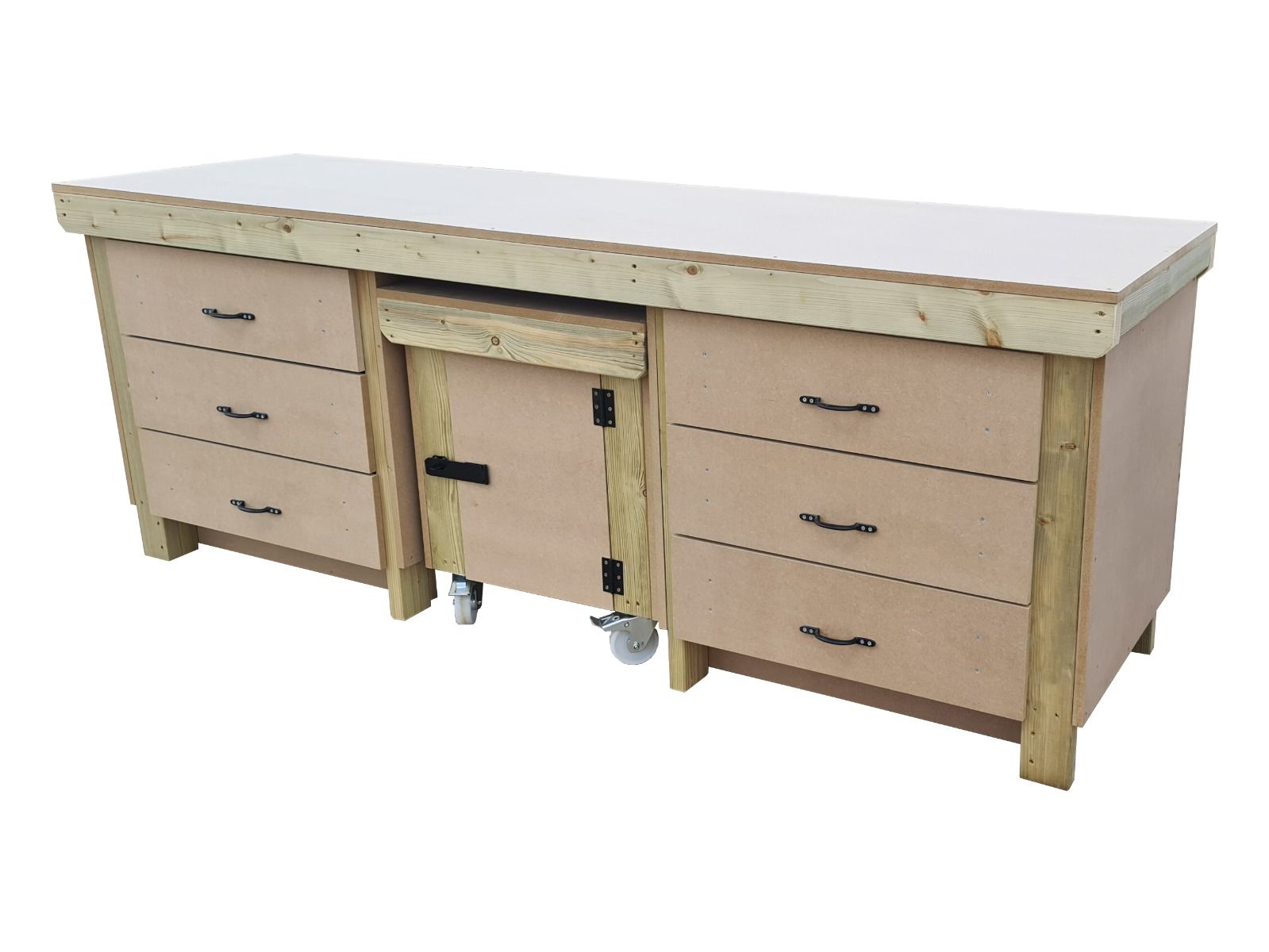Wooden MDF Top Workbench With Drawers and Functional Lockable Cupboard (V.5)