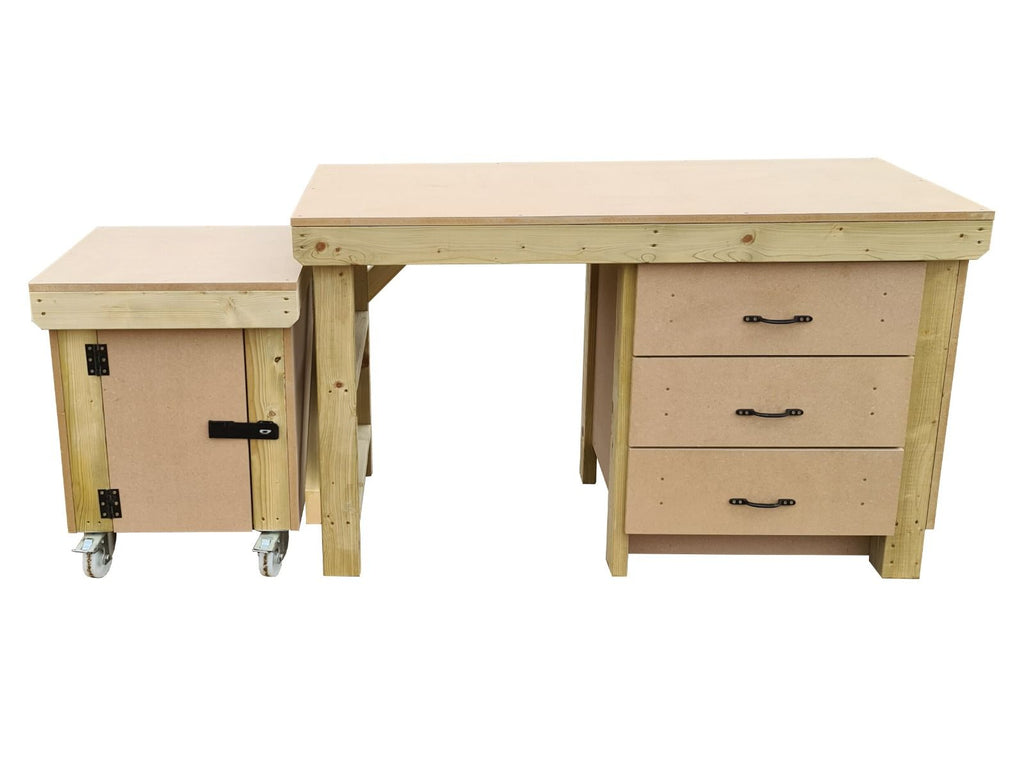 Wooden MDF top workbench with drawers and functional lockable cupboard (V.6)