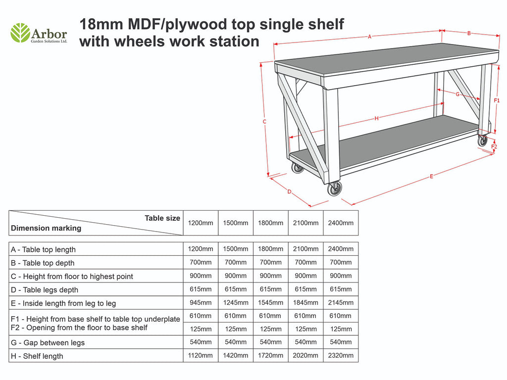 Wooden MDF top Workbench with Wheels