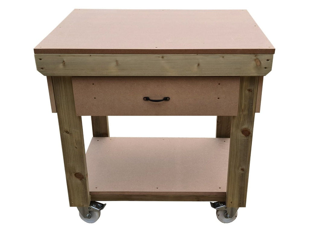 Wooden MDF workbench, tool cabinet with drawer (V.1) with wheels
