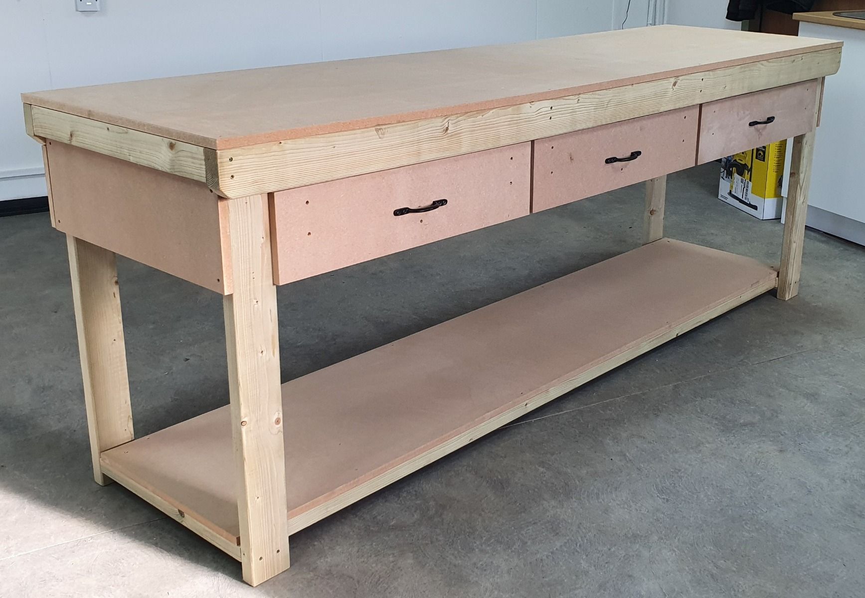 Wooden MDF top workbench, tool cabinet with drawers (V.1)