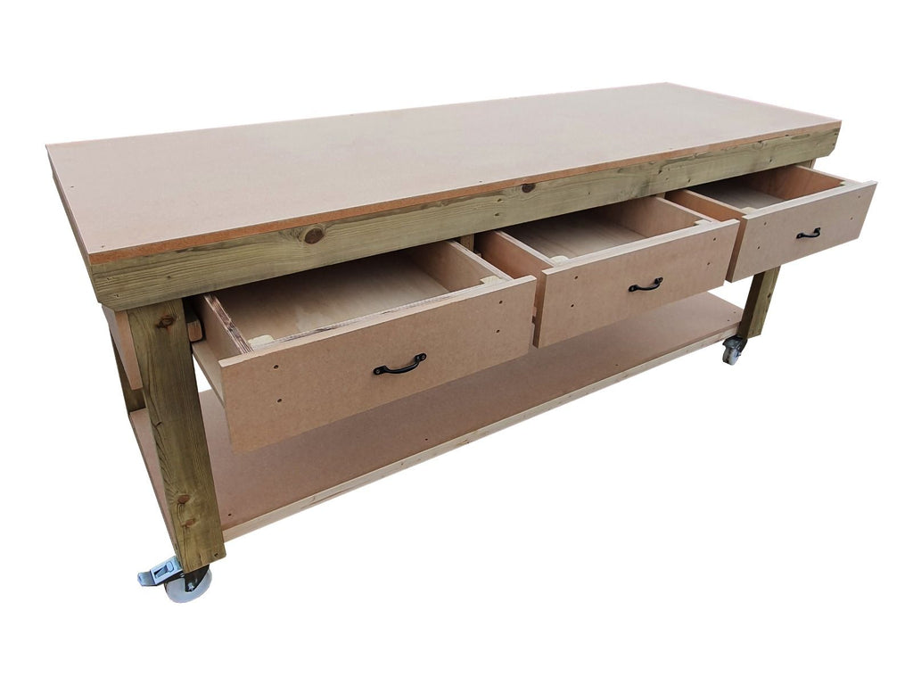Wooden MDF workbench, tool cabinet with drawer (V.1) with wheels