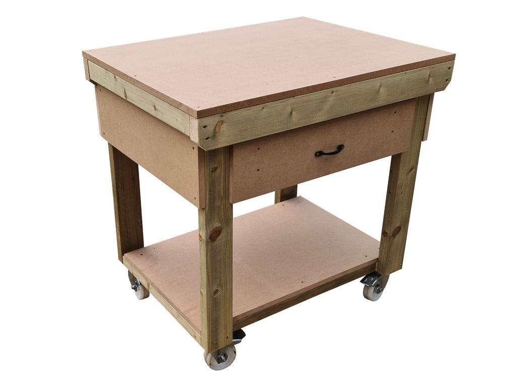 Wooden MDF workbench, tool cabinet with drawer (V.1) with wheels