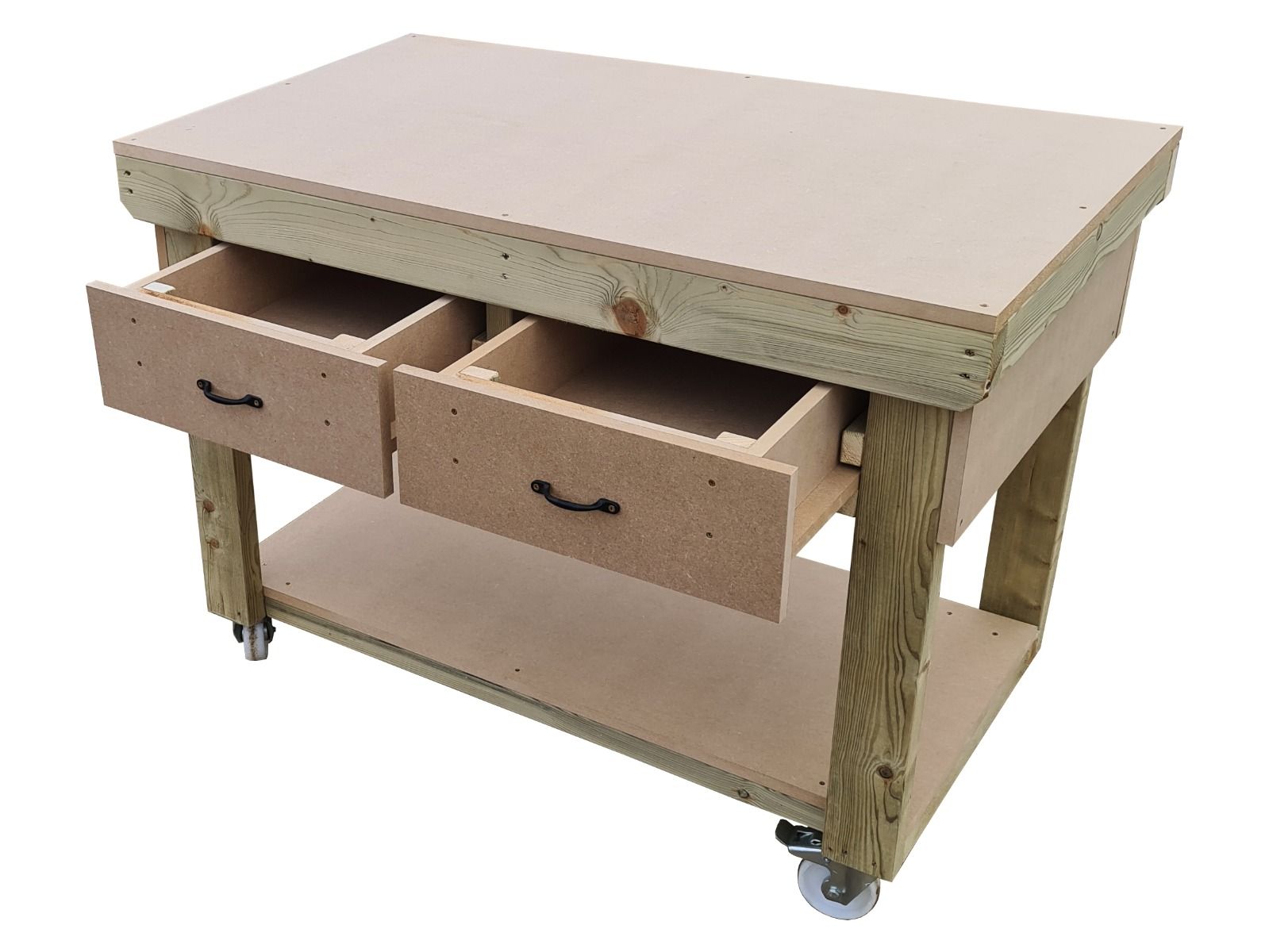 Wooden MDF workbench, tool cabinet with drawer (V.1) with wheels