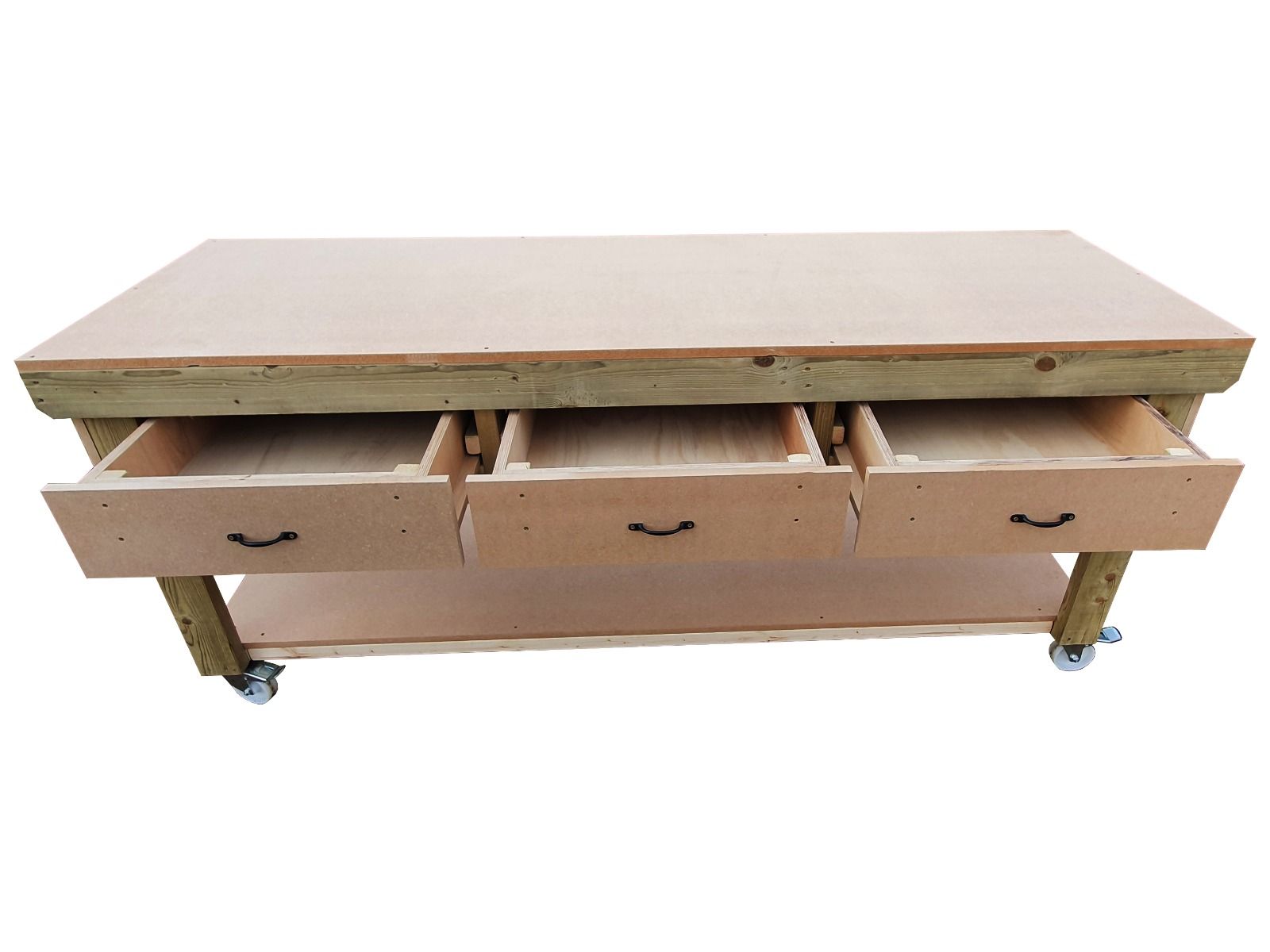 Wooden MDF workbench, tool cabinet with drawer (V.1) with wheels
