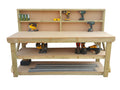 Wooden MDF top workbench with back panel and double shelf