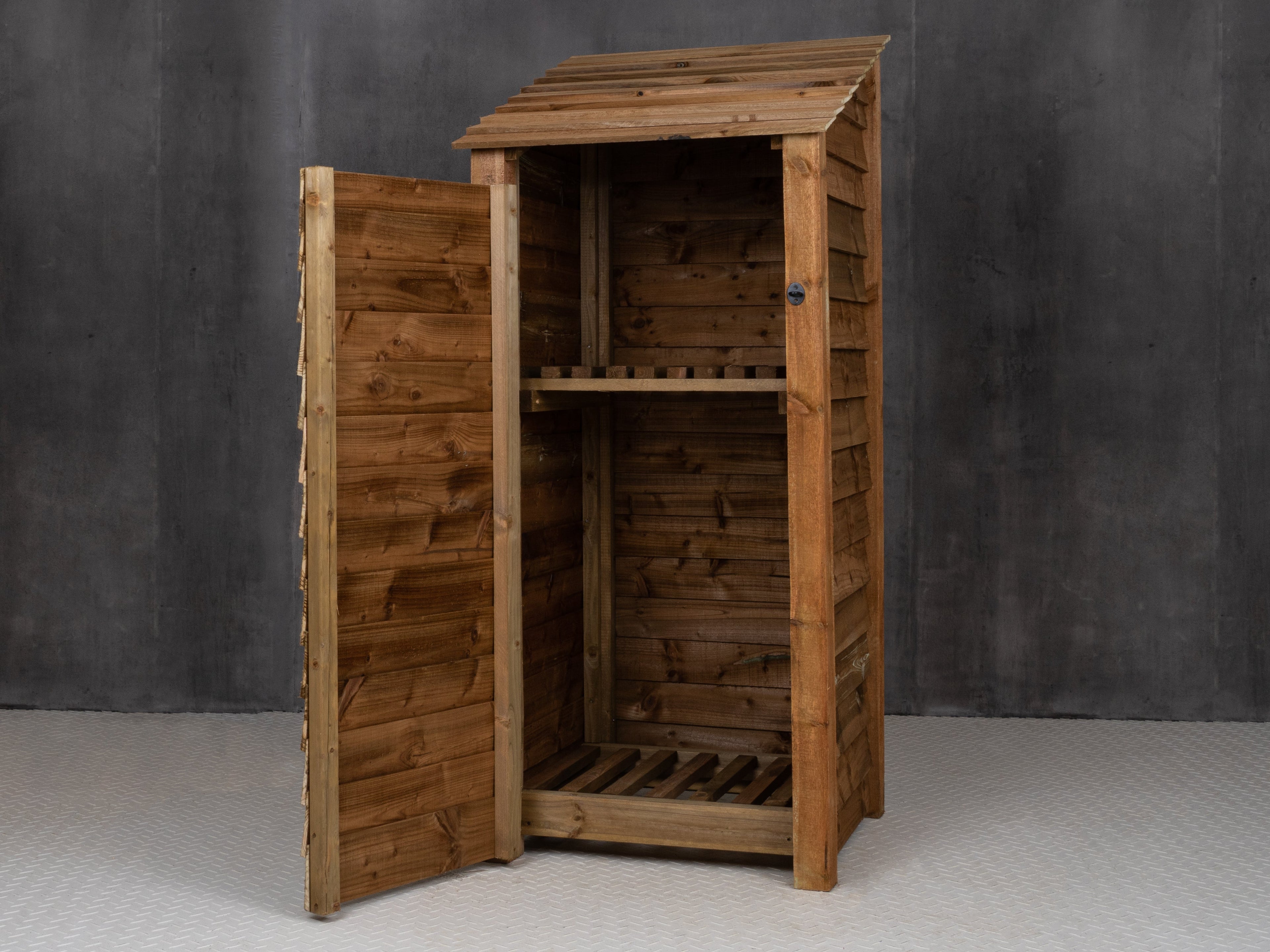 Wooden Log Store with Door and Shelf W-79cm, H-126cm or 180cm, D-88cm - Brown Finish