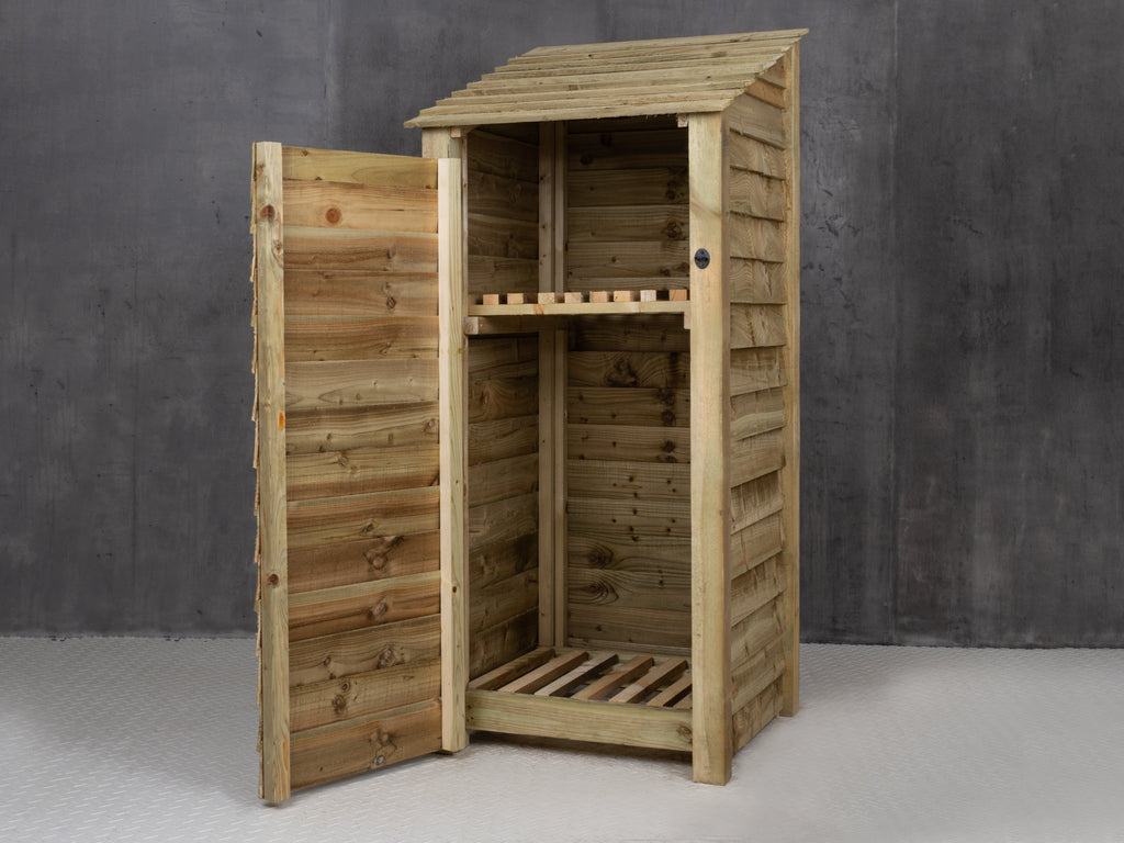 Wooden Log Store with Door and Shelf W-79cm, H-126cm or 180cm, D-88cm