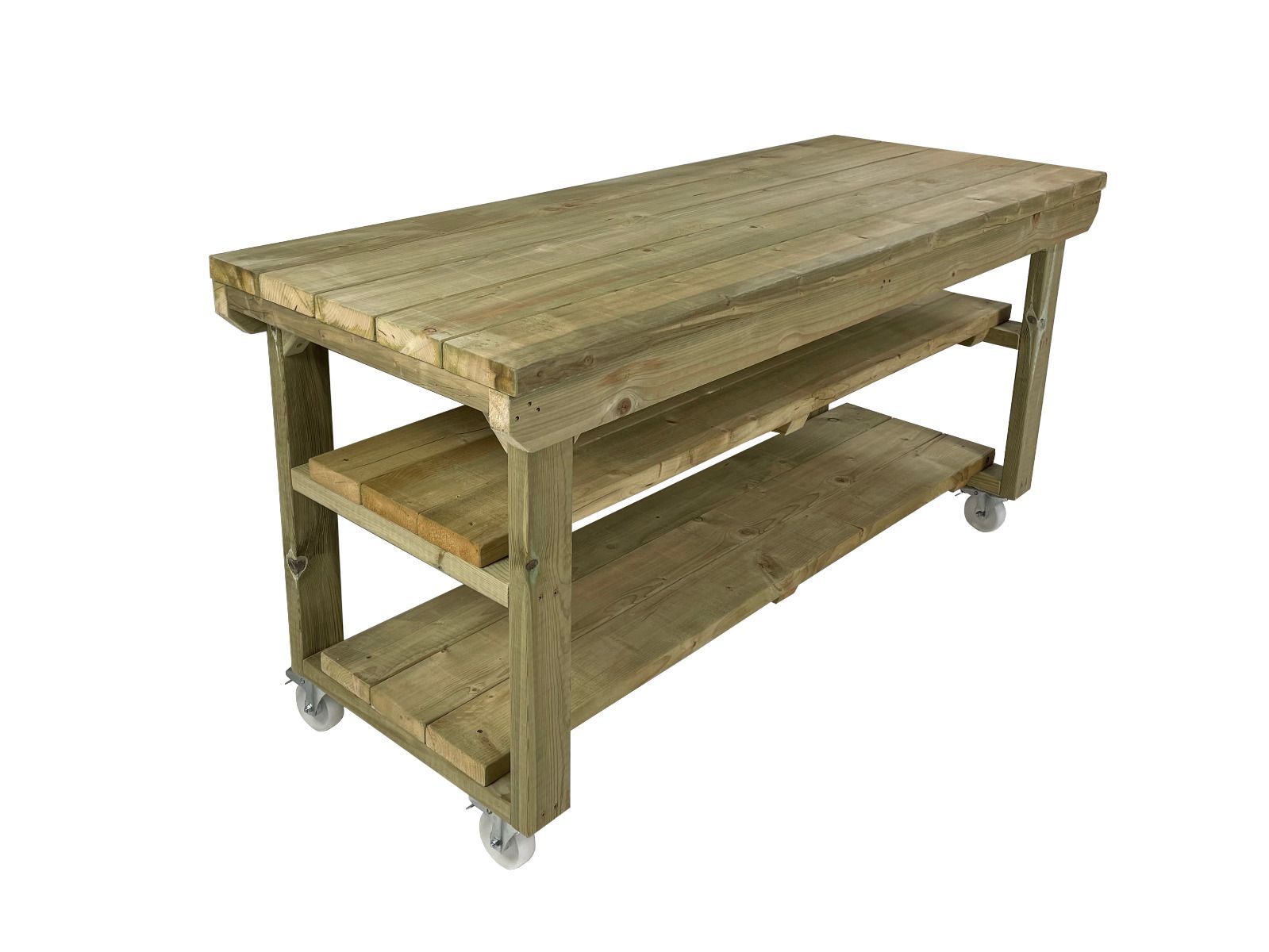 Wooden Super Heavy Duty Indoor/Outdoor Workbench Double Shelf and Wheels