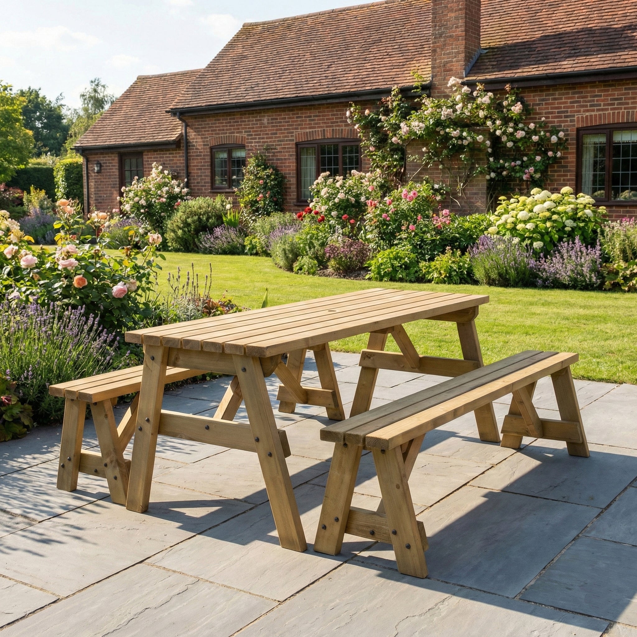 Victoria Picnic Table and Benches Set - Rustic Finish