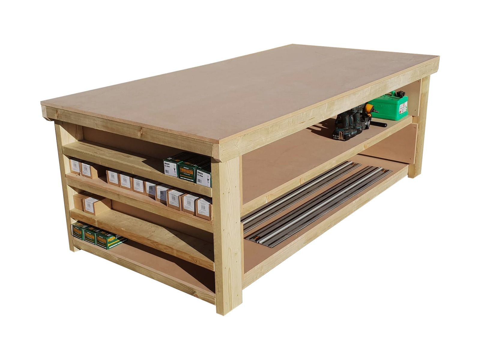 Wooden Workbench MDF Top with Extra shelving Depth-3ft With Double Shelf