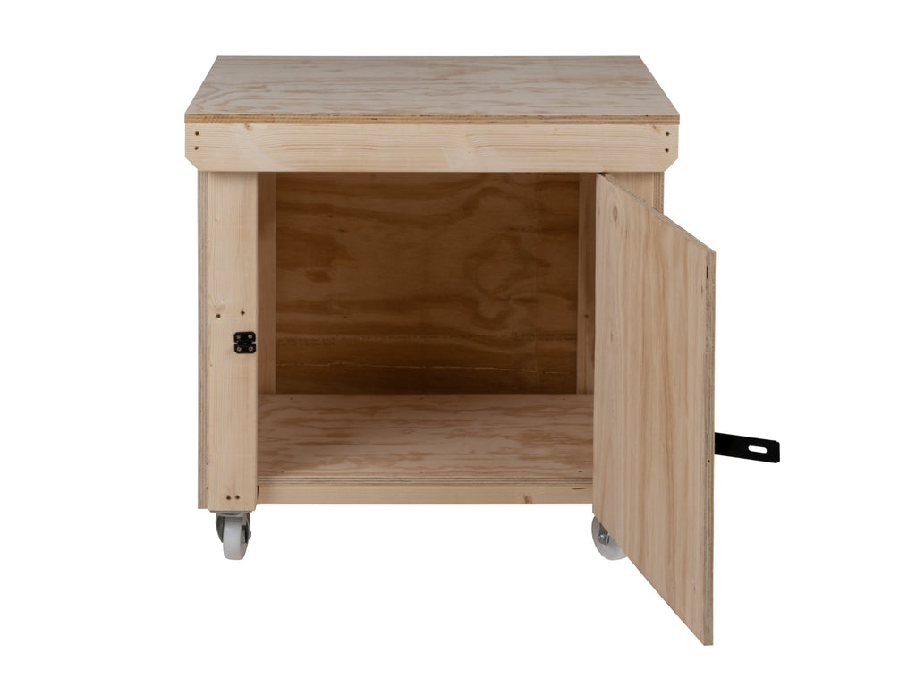 Wooden Plywood Top Workbench With Lockable Cupboard (V.9) With Wheels