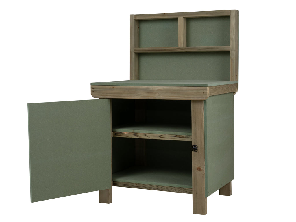 Wooden UniMDF Moisture Resistant Workbench With Lockable Cupboard (V.9) With Back panel, Double shelf