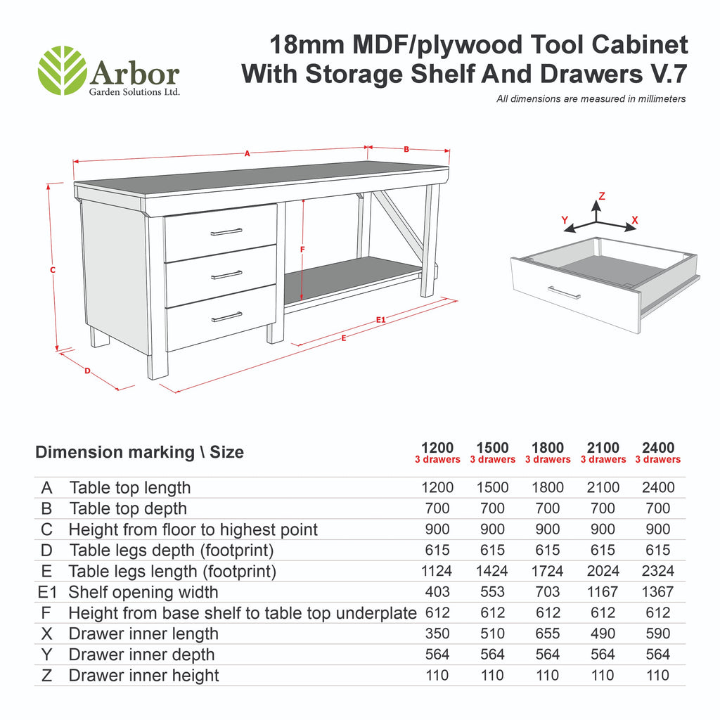 Wooden Eucalyptus top tool cabinet workbench with storage shelf (V.7)