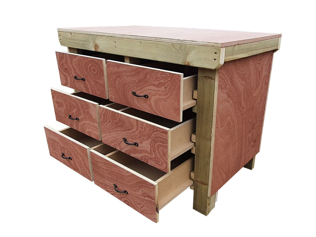 Wooden Eucalyptus Hardwood Top Workbench, Tool Cabinet With Drawers (V.2)
