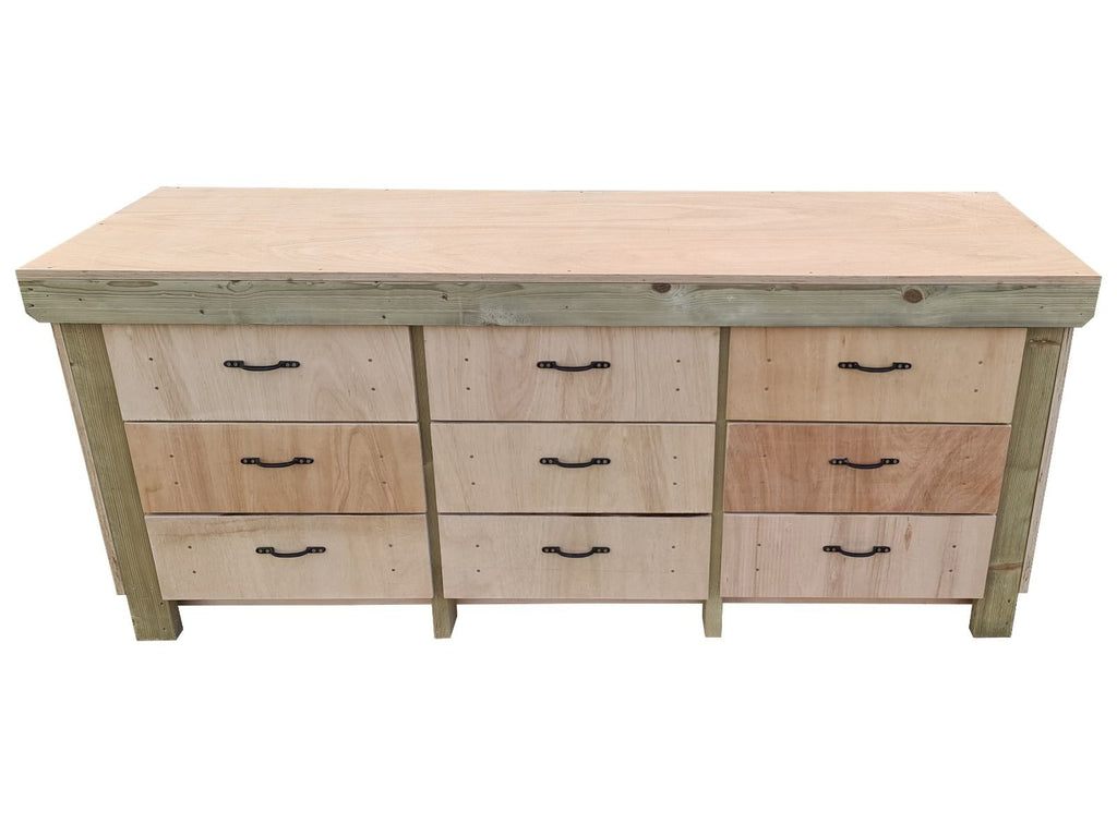 Wooden Eucalyptus Hardwood Top Workbench, Tool Cabinet With Drawers (V.2)