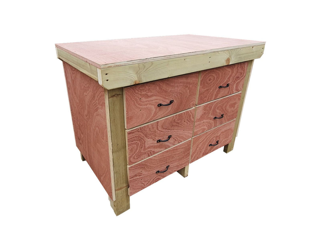 Wooden Eucalyptus Hardwood Top Workbench, Tool Cabinet With Drawers (V.2)