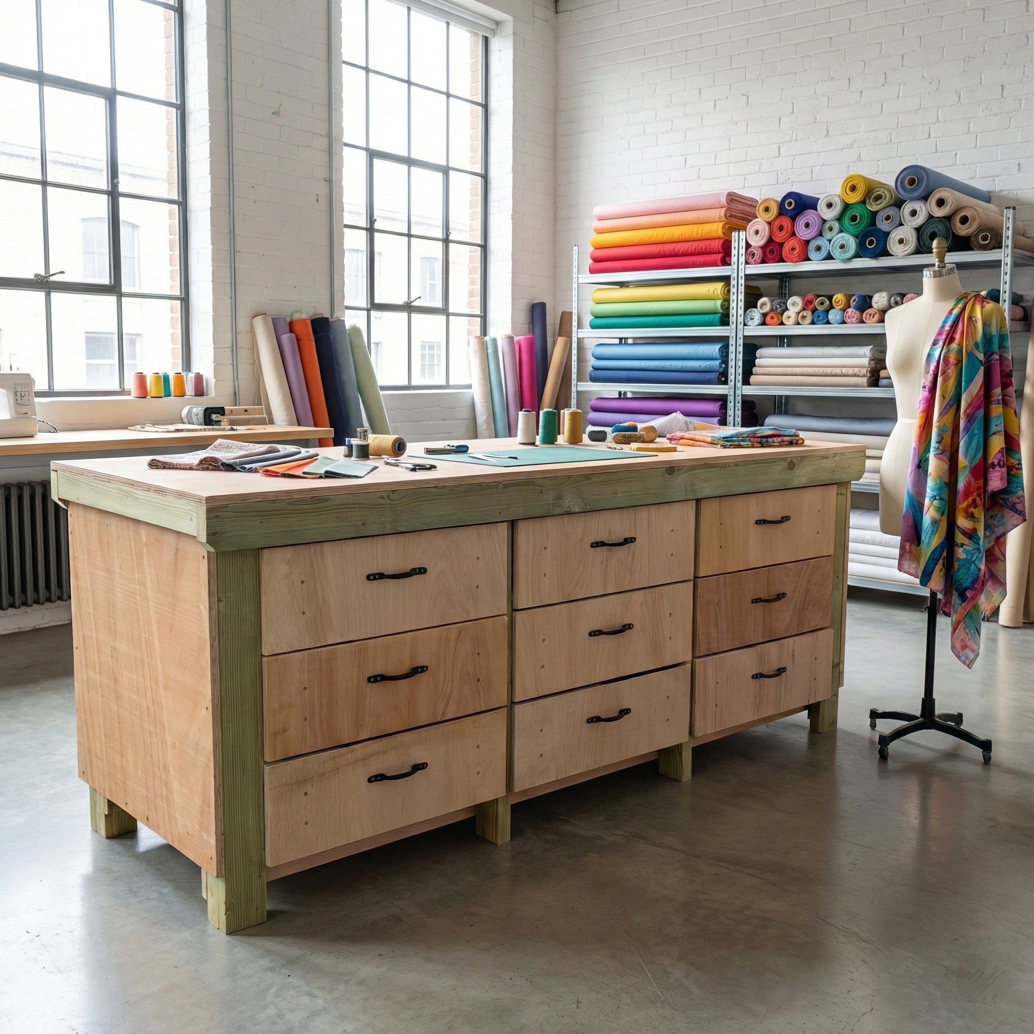 Wooden Eucalyptus Hardwood Top Workbench, Tool Cabinet With Drawers (V.2)