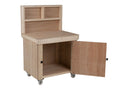 Wooden Eucalyptus hardwood top workbench with lockable cupboard (V.9) with back panel and wheels