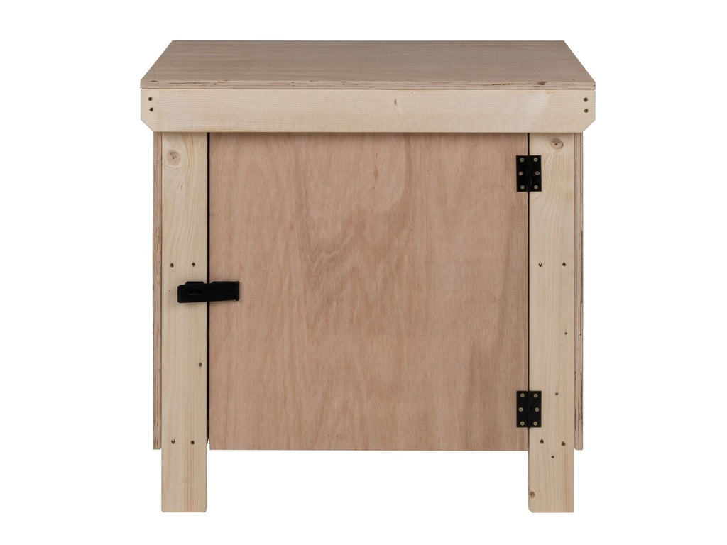 Wooden Eucalyptus hardwood top workbench with lockable cupboard (V.9) with double shelf