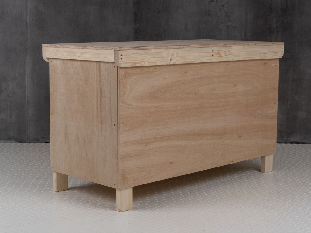 Wooden Eucalyptus hardwood top workbench with lockable cupboard (V.9) with double shelf