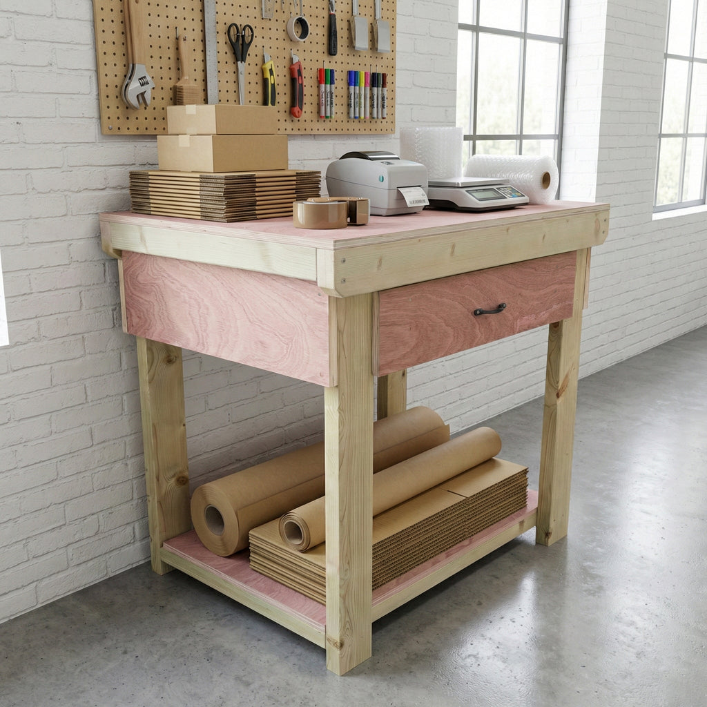 Wooden Eucalyptus hardwood workbench, tool cabinet with drawer (V.1)