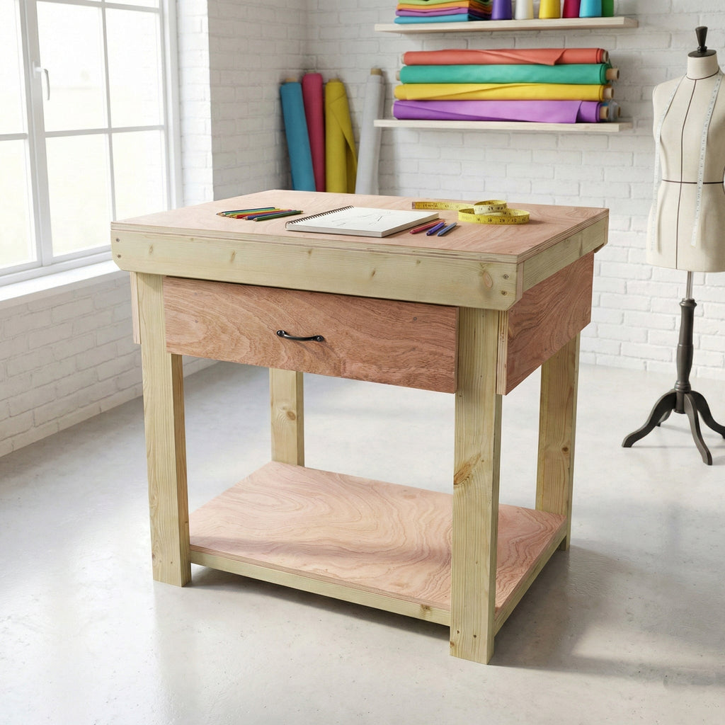Wooden Eucalyptus hardwood workbench, tool cabinet with drawer (V.1)
