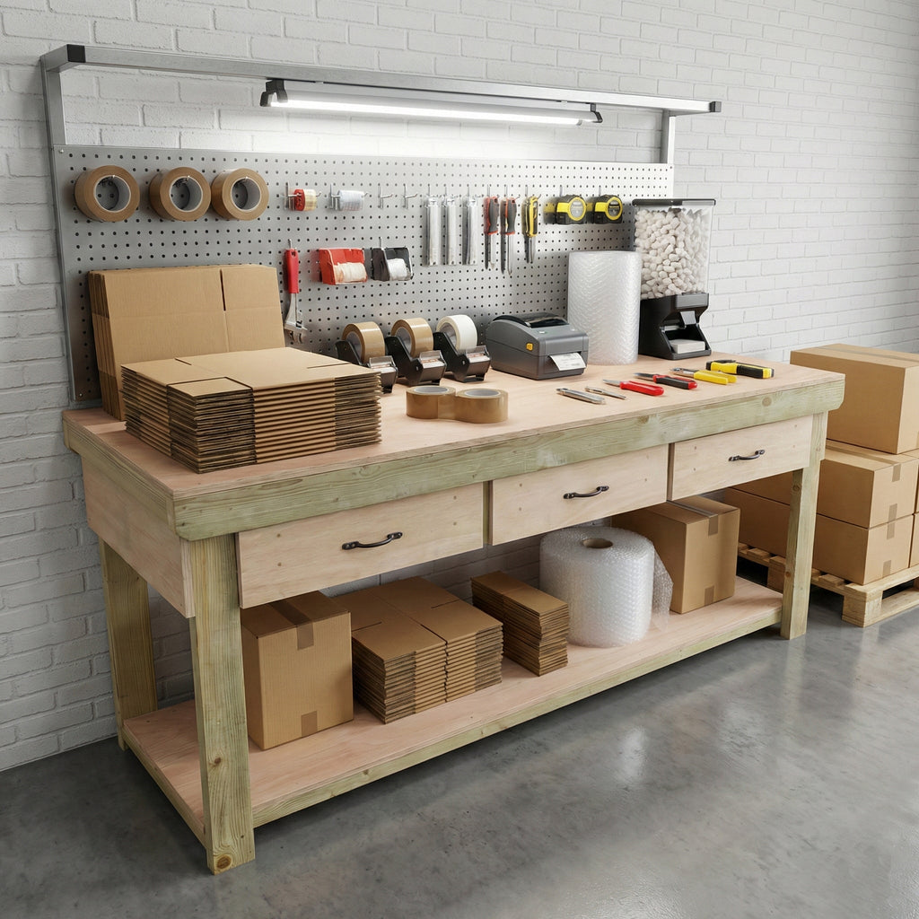 Wooden Eucalyptus hardwood workbench, tool cabinet with drawer (V.1)