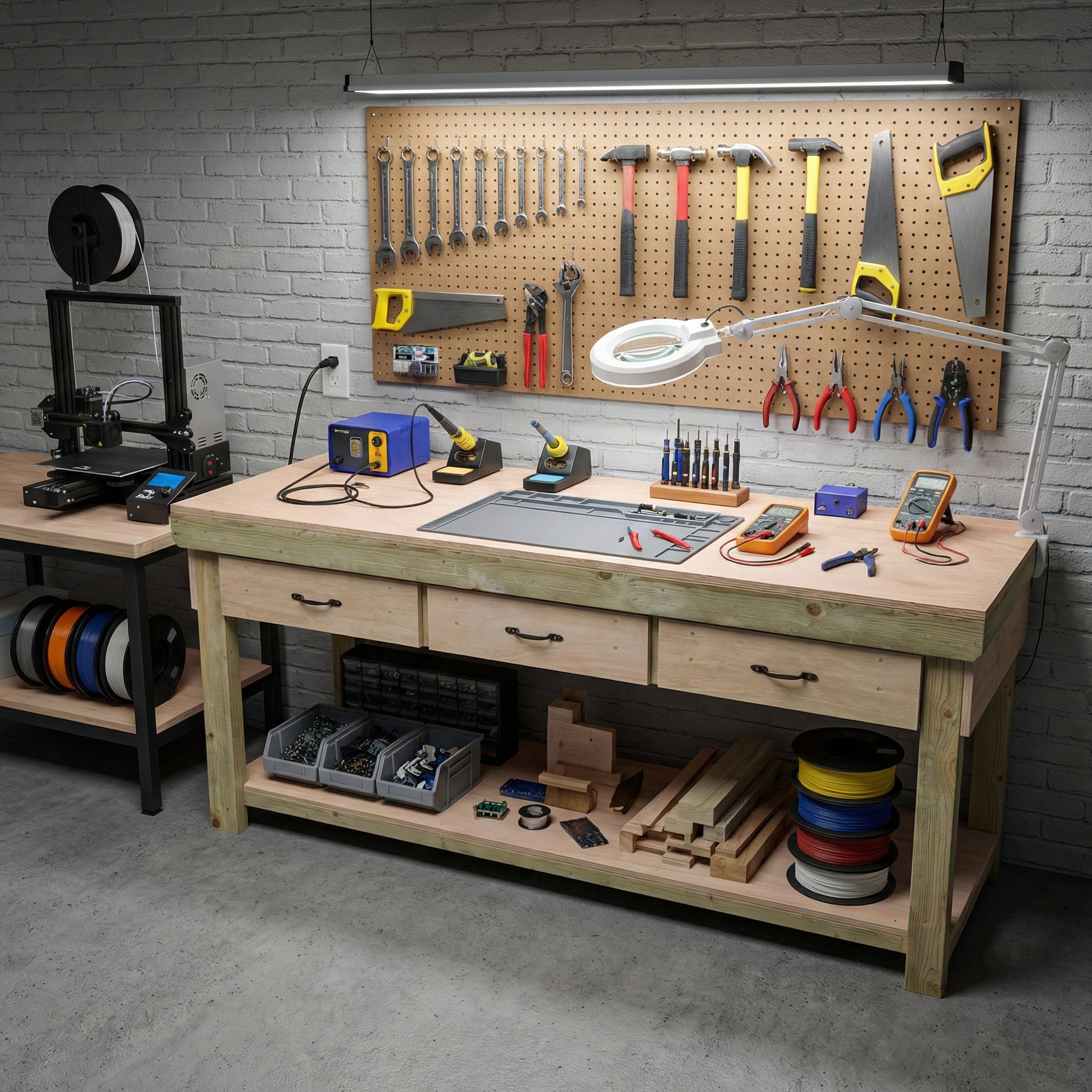 Wooden Eucalyptus hardwood workbench, tool cabinet with drawer (V.1)