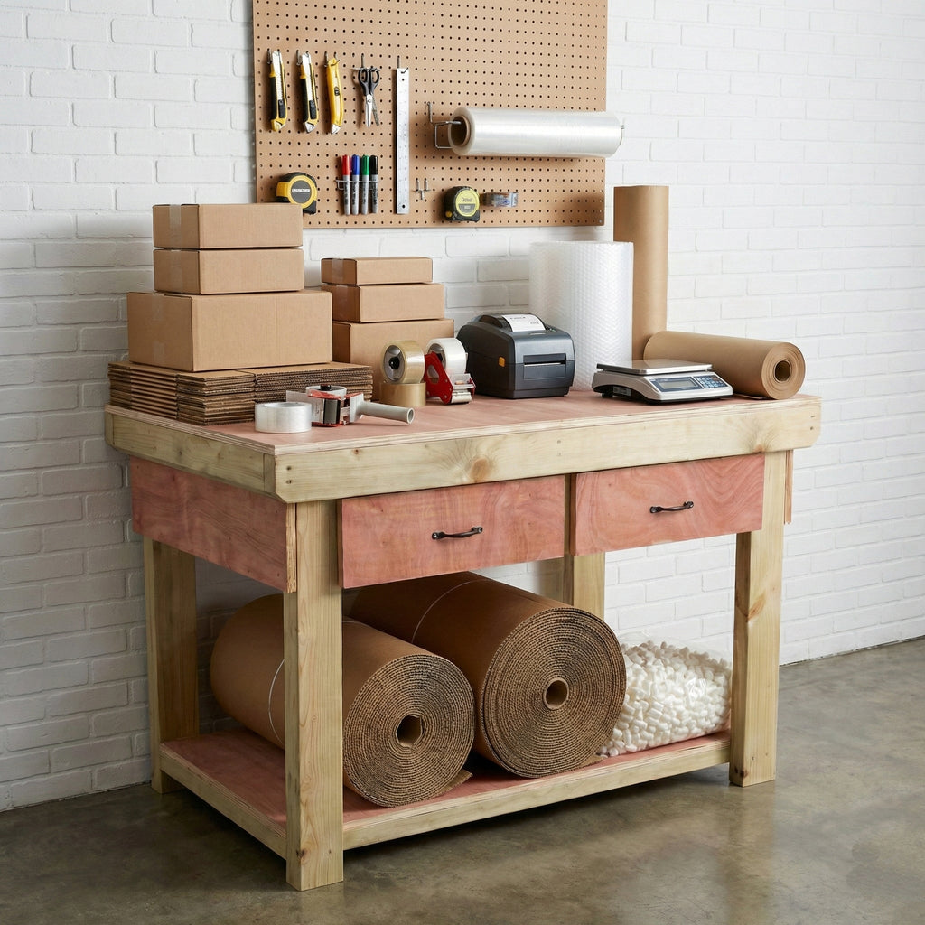 Wooden Eucalyptus hardwood workbench, tool cabinet with drawer (V.1)