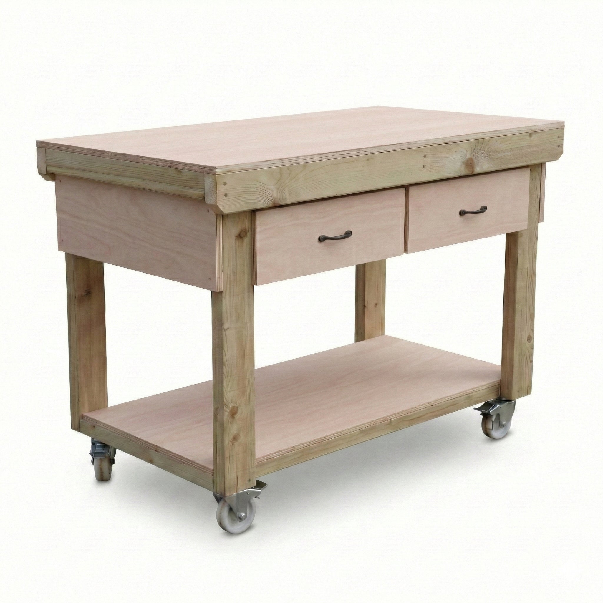 Wooden Eucalyptus hardwood workbench, tool cabinet with drawer (V.1) with wheels