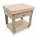 Wooden Eucalyptus hardwood workbench, tool cabinet with drawer (V.1) with wheels