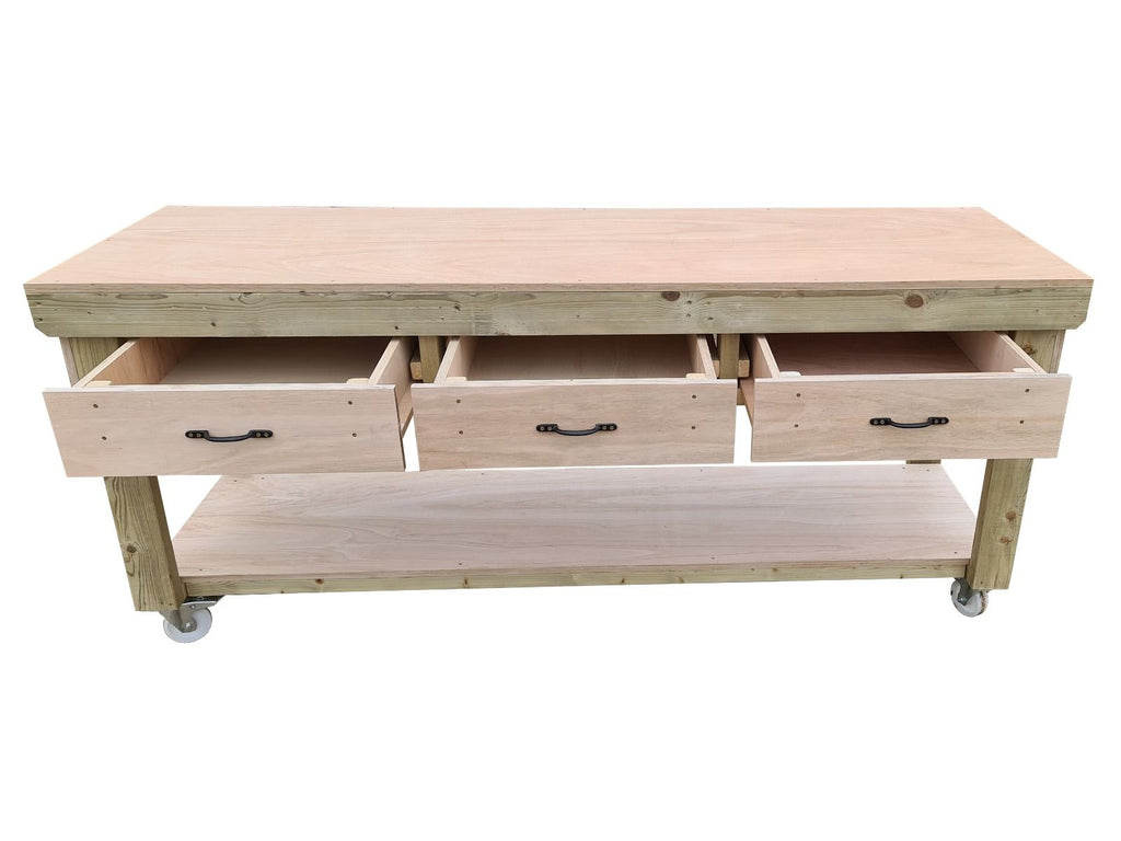 Wooden Eucalyptus hardwood workbench, tool cabinet with drawer (V.1) with wheels