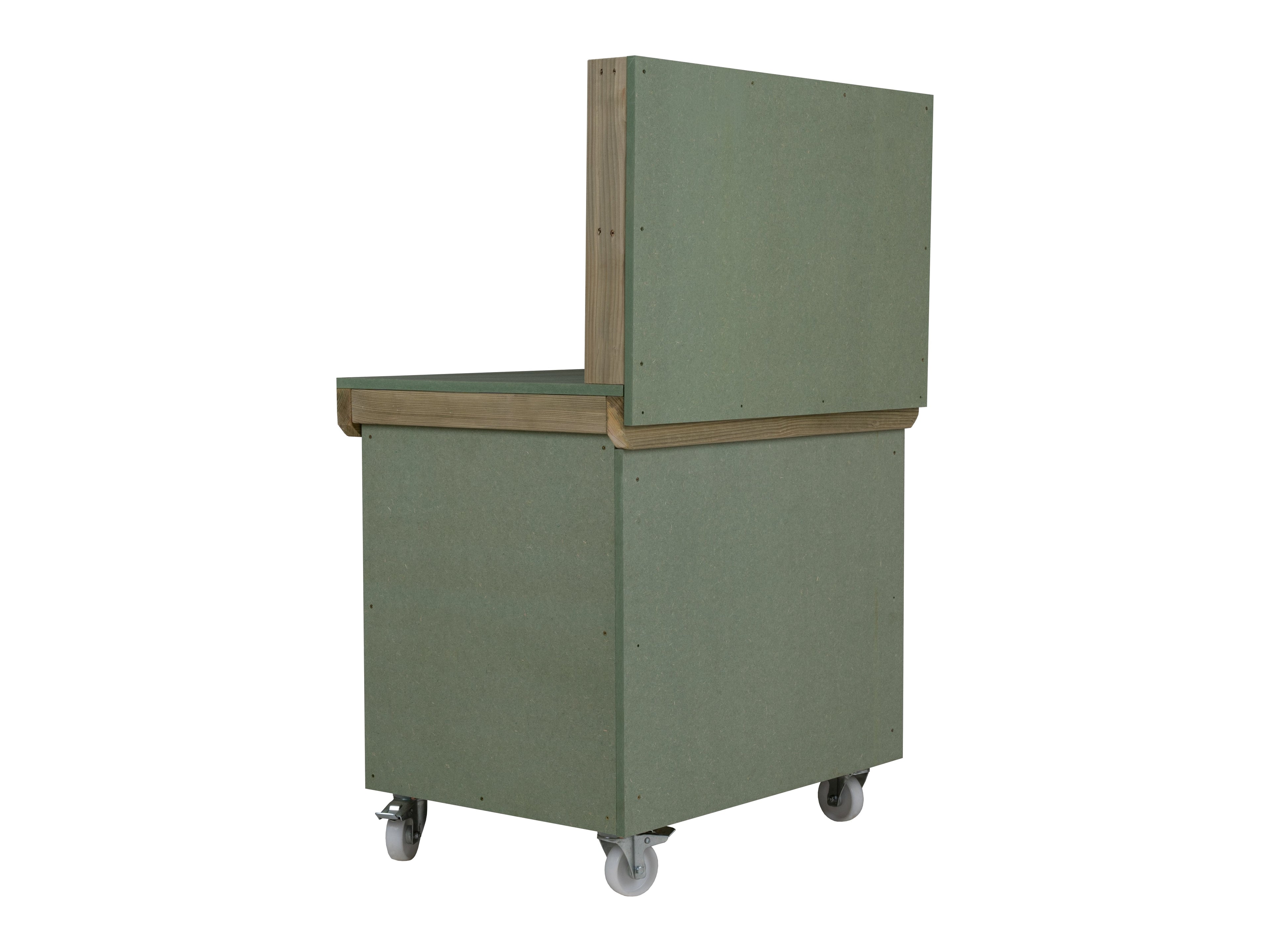 Wooden UniMDF Moisture Resistant Workbench With Lockable Cupboard (V.9) With Back panel, Wheels