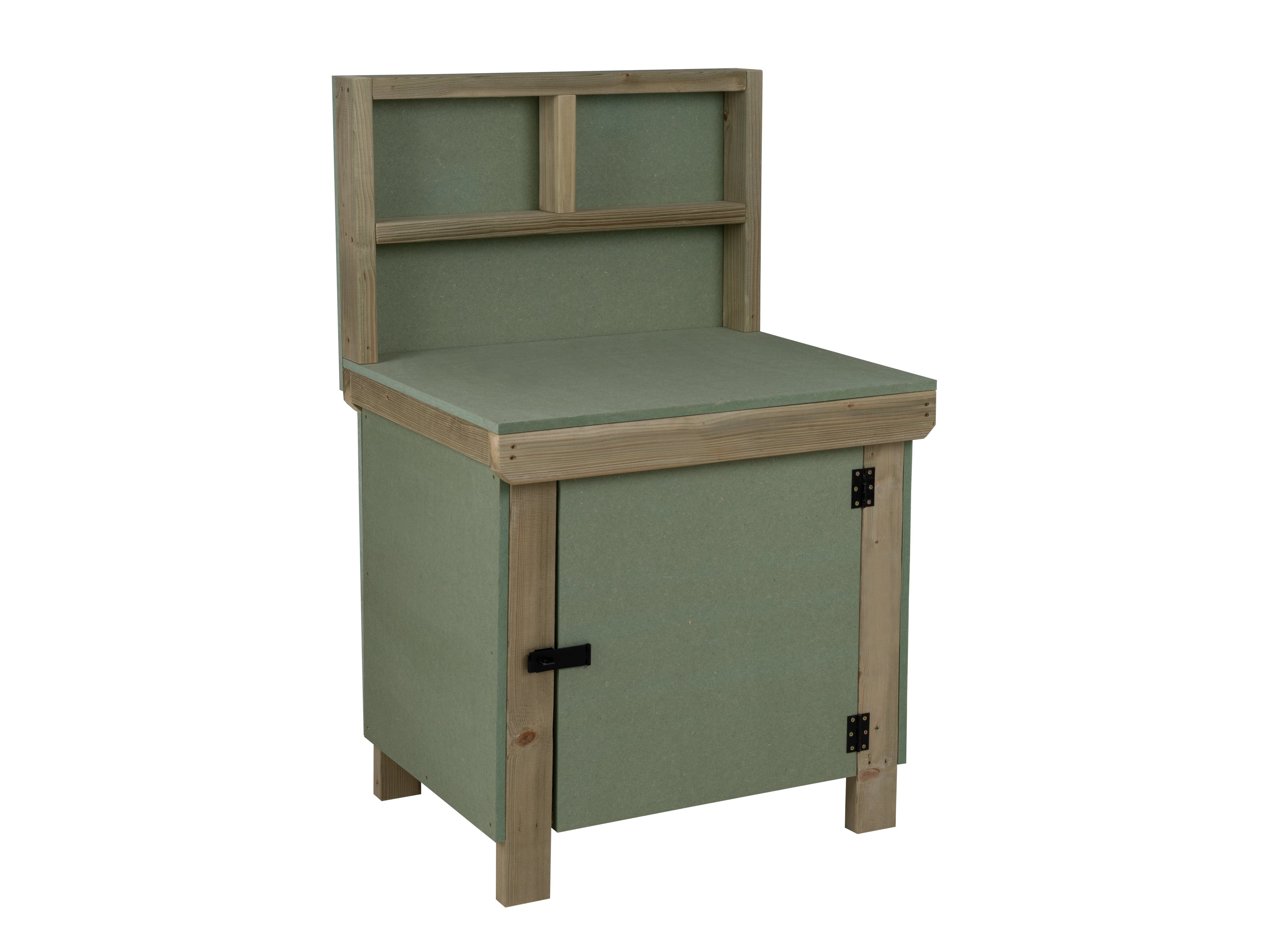 Wooden UniMDF Moisture Resistant Workbench With Lockable Cupboard (V.9) With Back panel, Double shelf