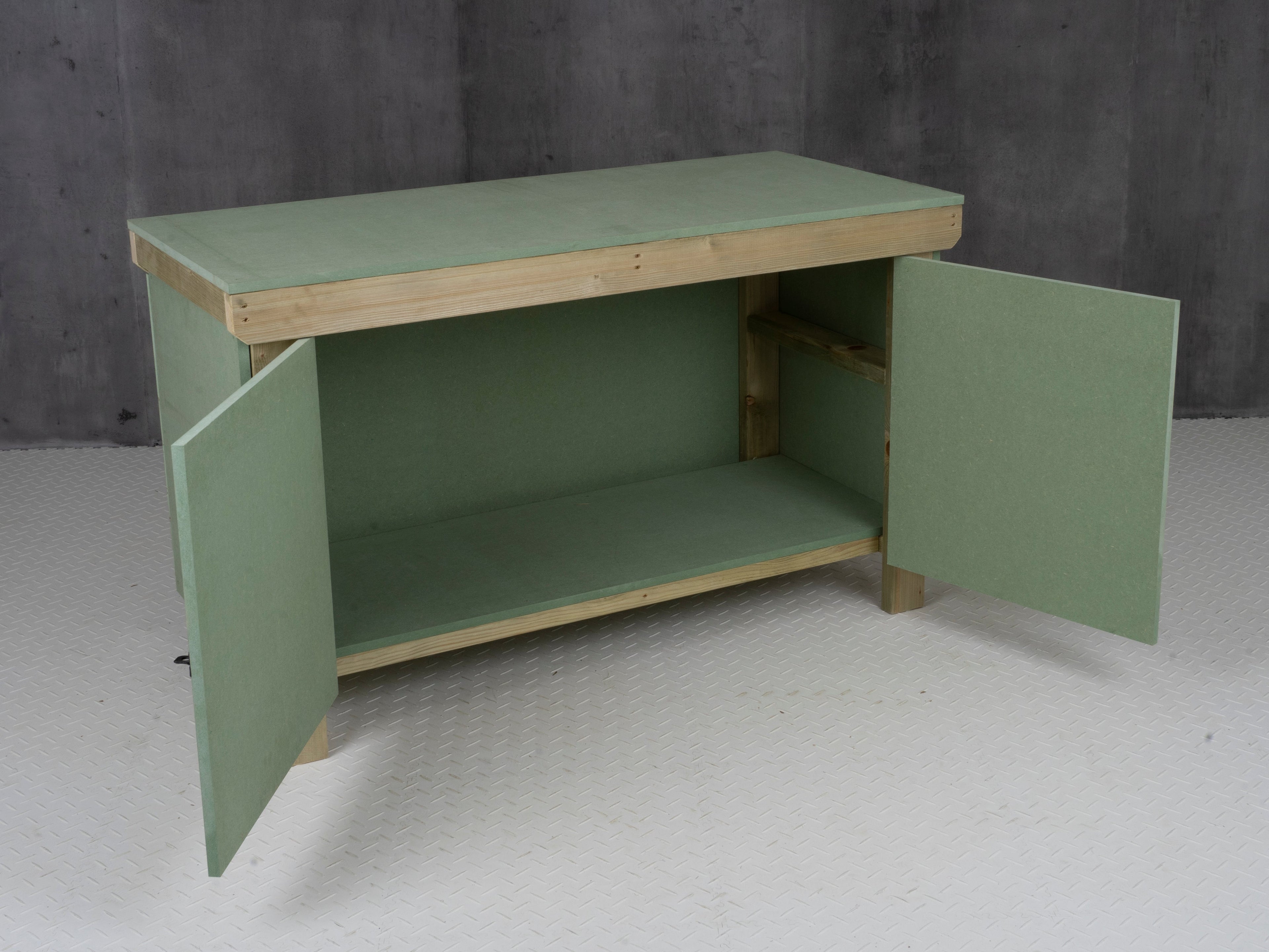Wooden UniMDF Moisture Resistant Workbench With Lockable Cupboard (V.9)