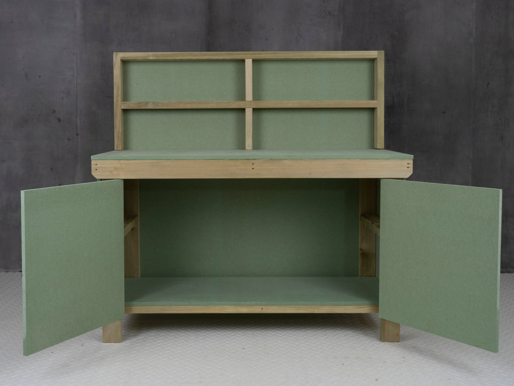 Wooden UniMDF Moisture Resistant Workbench With Lockable Cupboard (V.9) With Back panel