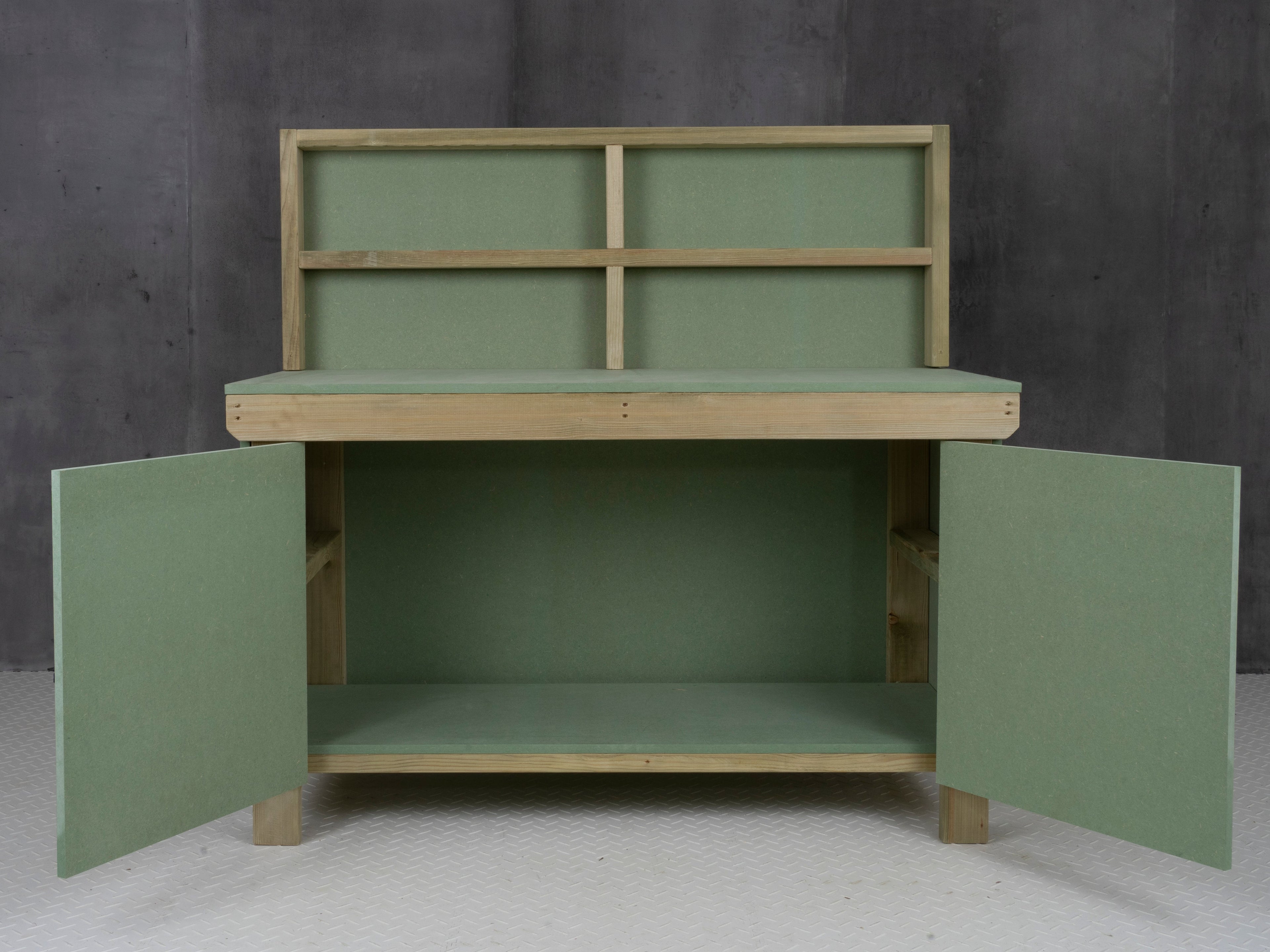 Wooden UniMDF Moisture Resistant Workbench With Lockable Cupboard (V.9) With Back panel